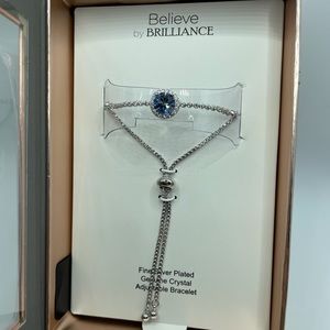 Believe by Brilliance blue genuine crystal fine silver plate adjustable bracelet